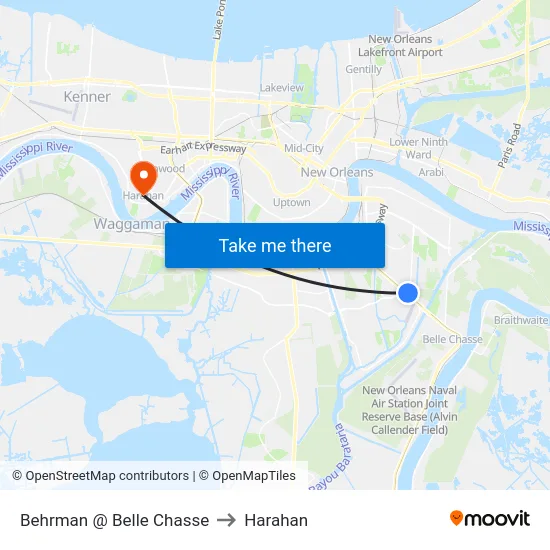 Behrman @ Belle Chasse to Harahan map