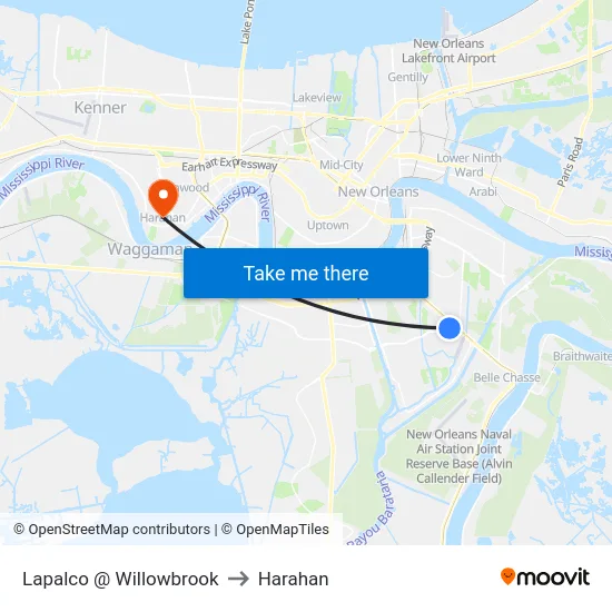Lapalco @ Willowbrook to Harahan map