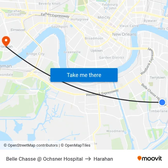 Belle Chasse @ Ochsner Hospital to Harahan map