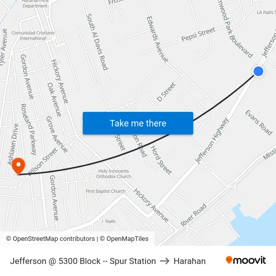 Jefferson @ 5300 Block -- Spur Station to Harahan map
