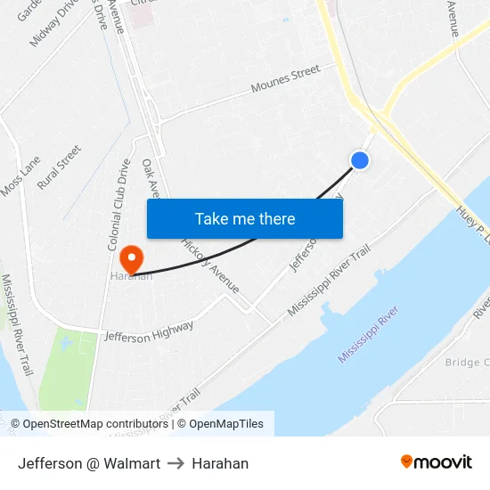 Jefferson @ Walmart to Harahan map