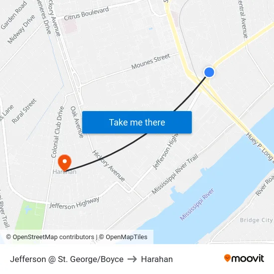 Jefferson @ St. George/Boyce to Harahan map