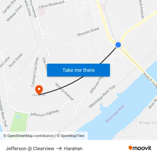 Jefferson @ Clearview to Harahan map