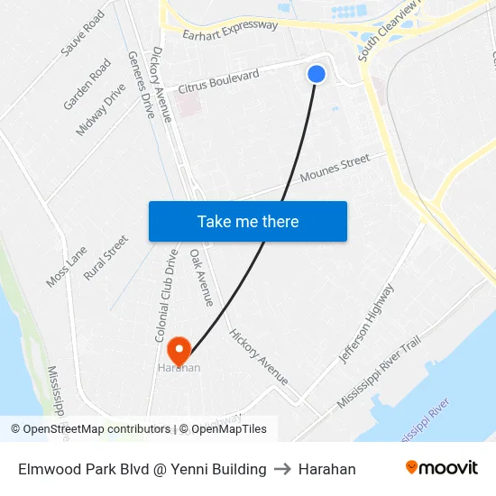 Elmwood Park Blvd @ Yenni Building to Harahan map