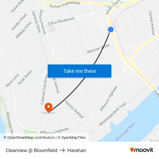 Clearview @ Bloomfield to Harahan map