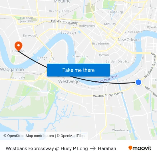 Westbank Expressway @ Huey P Long to Harahan map