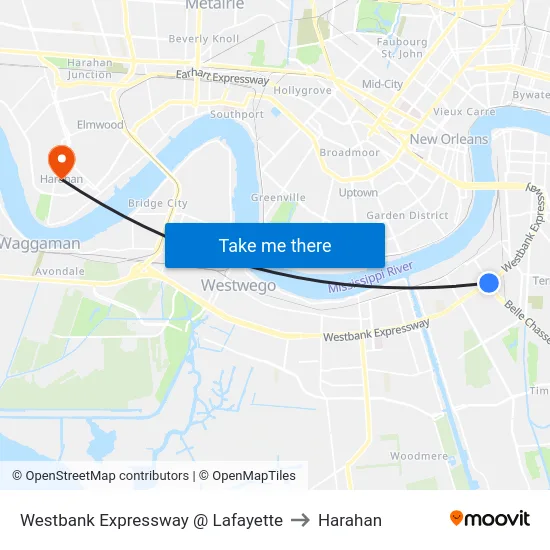 Westbank Expressway @ Lafayette to Harahan map