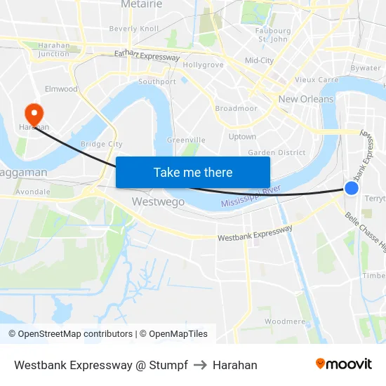 Westbank Expressway @ Stumpf to Harahan map