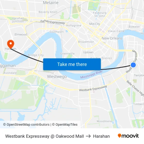 Westbank Expressway @ Oakwood Mall to Harahan map