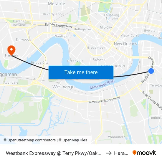 Westbank Expressway @ Terry Pkwy/Oakwood Mall to Harahan map