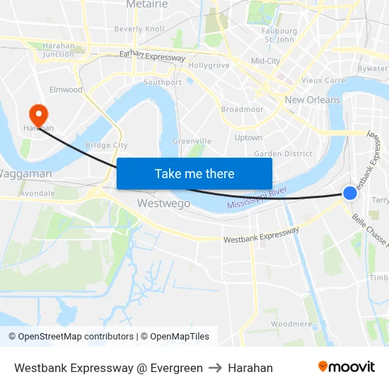 Westbank Expressway @ Evergreen to Harahan map