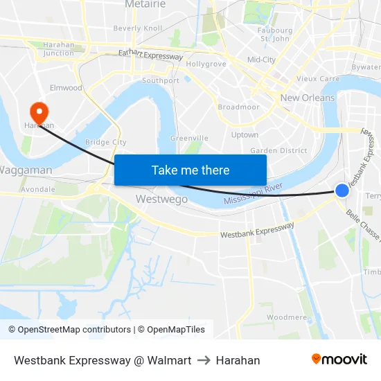 Westbank Expressway @ Walmart to Harahan map