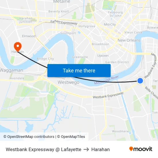 Westbank Expressway @ Lafayette to Harahan map