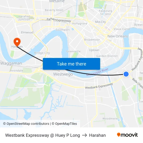 Westbank Expressway @ Huey P Long to Harahan map