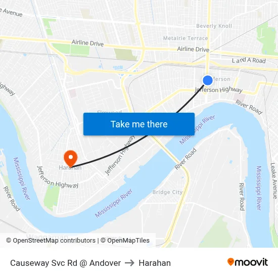 Causeway Svc Rd @ Andover to Harahan map
