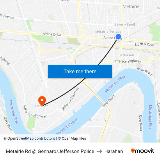 Metairie Rd @ Gennaro/Jefferson Police to Harahan map