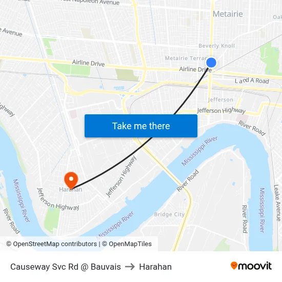 Causeway Svc Rd @ Bauvais to Harahan map