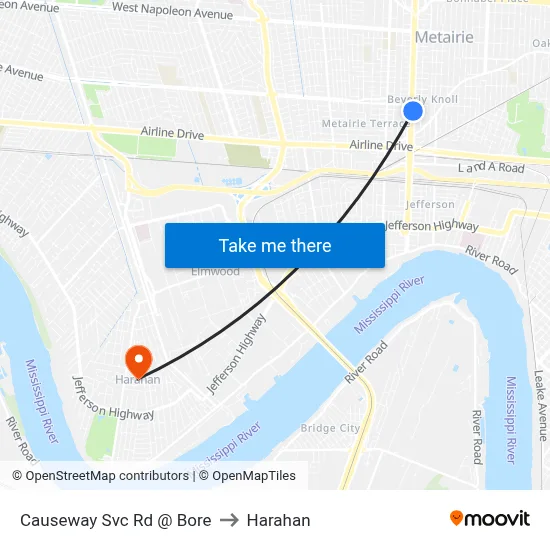 Causeway Svc Rd @ Bore to Harahan map