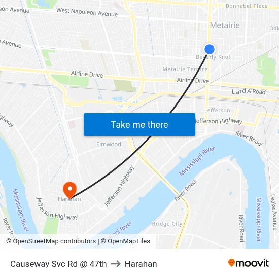 Causeway Svc Rd @ 47th to Harahan map