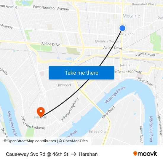 Causeway Svc Rd @ 46th St to Harahan map