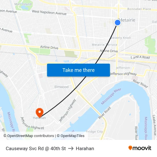 Causeway Svc Rd @ 40th St to Harahan map