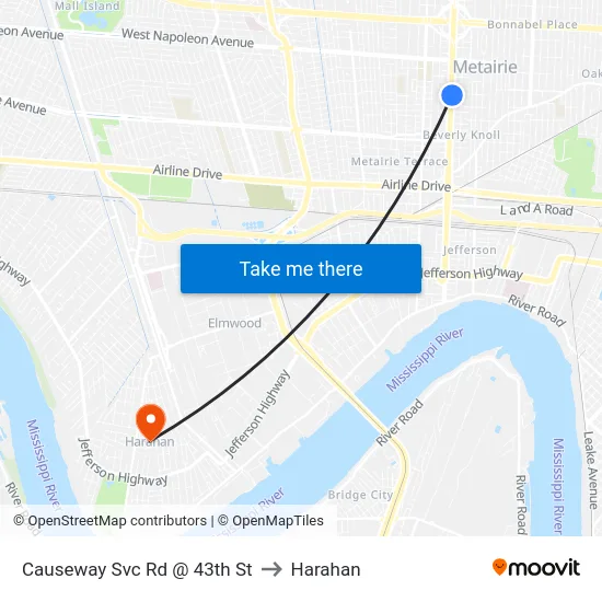 Causeway Svc Rd @ 43th St to Harahan map