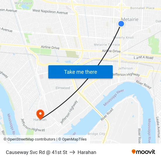 Causeway Svc Rd @ 41st St to Harahan map
