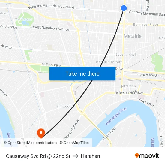 Causeway Svc Rd @ 22nd St to Harahan map