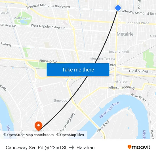 Causeway Svc Rd @ 22nd St to Harahan map