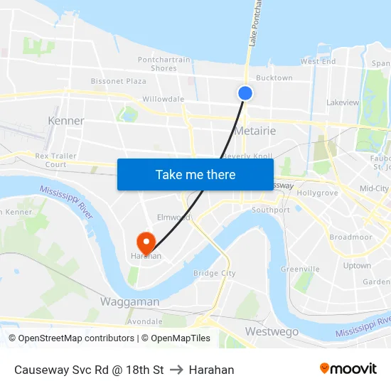 Causeway Svc Rd @ 18th St to Harahan map