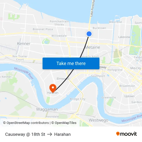 Causeway @ 18th St to Harahan map