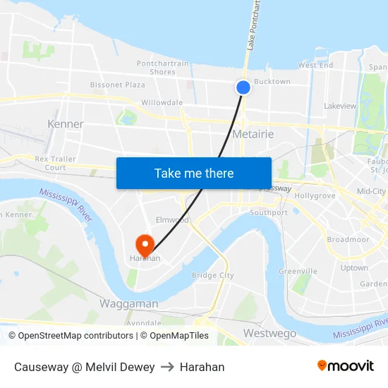 Causeway @ Melvil Dewey to Harahan map