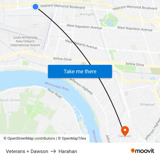 Veterans + Dawson to Harahan map
