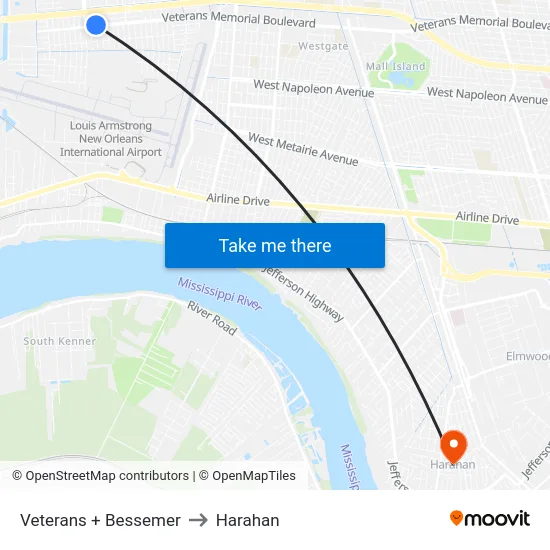 Veterans + Bessemer to Harahan map
