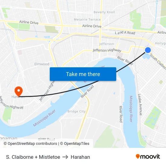 S. Claiborne + Mistletoe to Harahan map