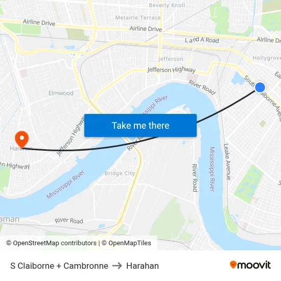 S Claiborne + Cambronne to Harahan map