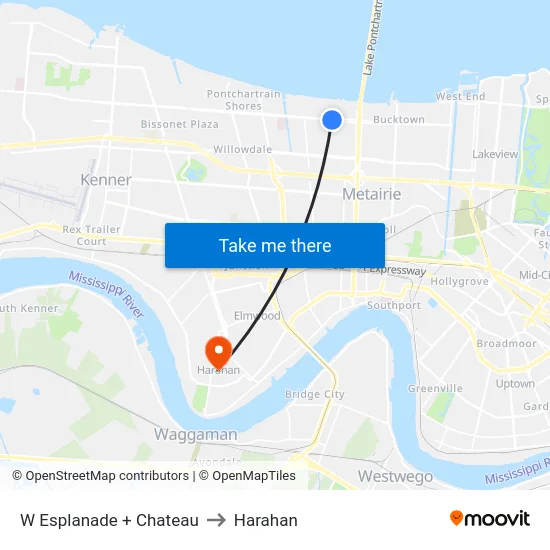 W Esplanade + Chateau to Harahan map