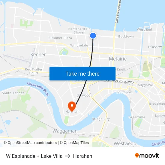 W Esplanade + Lake Villa to Harahan map
