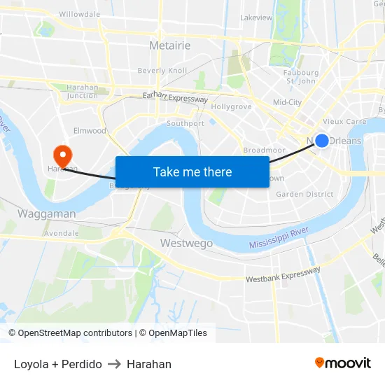 Loyola + Perdido to Harahan map