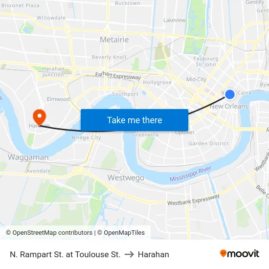 N. Rampart St. at Toulouse St. to Harahan map