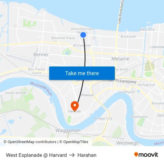 West Esplanade @ Harvard to Harahan map