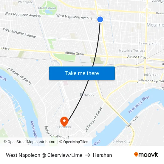 West Napoleon @ Clearview/Lime to Harahan map
