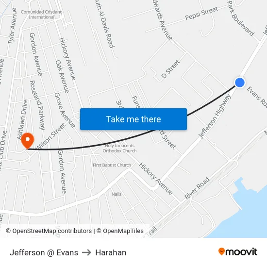 Jefferson @ Evans to Harahan map