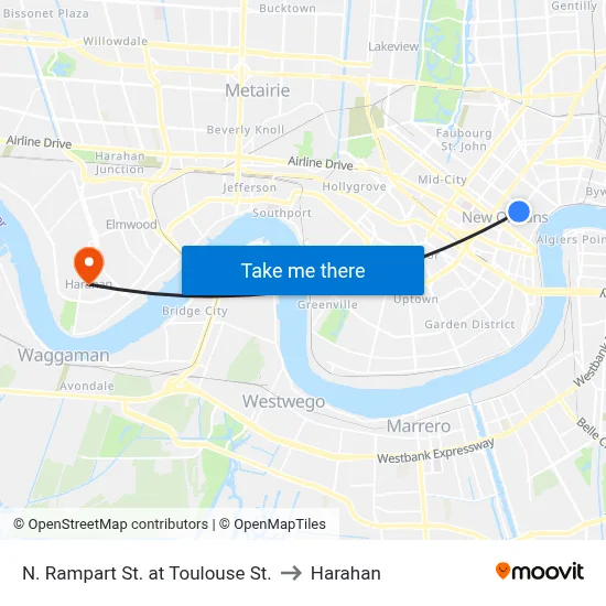N. Rampart St. at Toulouse St. to Harahan map