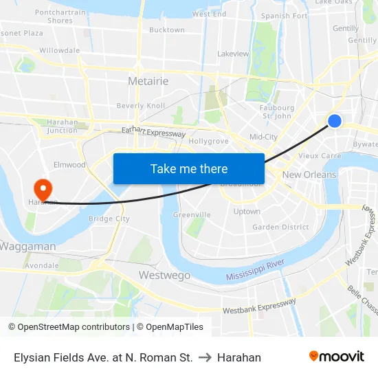 Elysian Fields Ave. at N. Roman St. to Harahan map