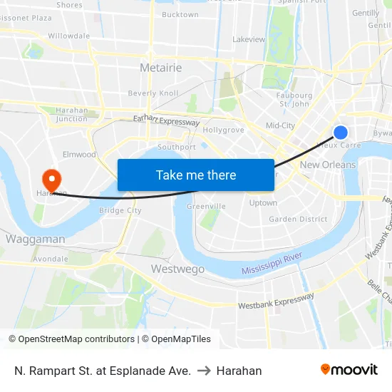 N. Rampart St. at Esplanade Ave. to Harahan map