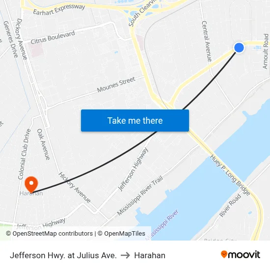 Jefferson Hwy. at Julius Ave. to Harahan map