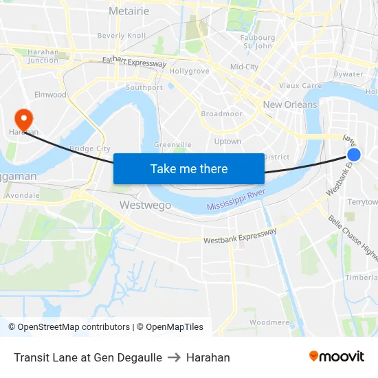 Transit Lane at Gen Degaulle to Harahan map