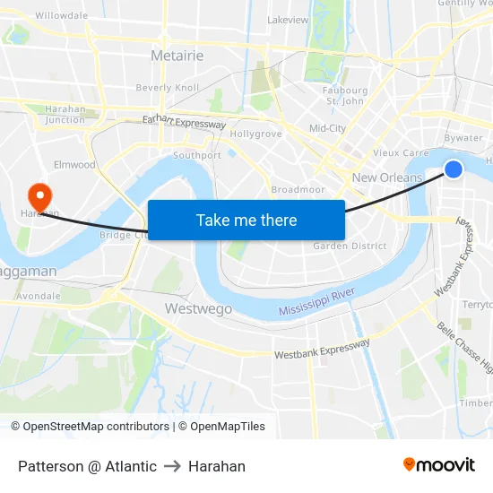 Patterson @ Atlantic to Harahan map