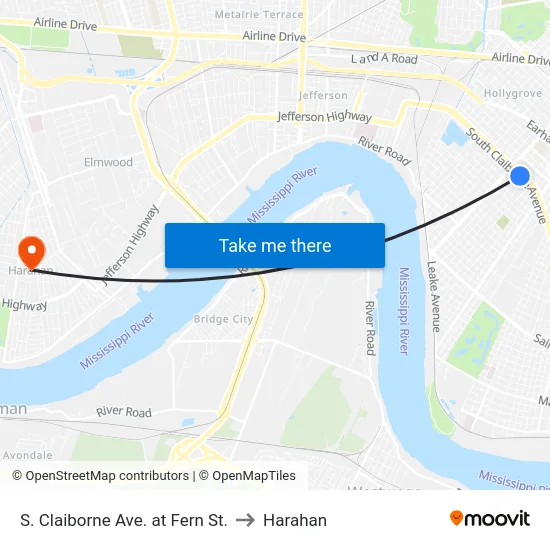 S. Claiborne Ave. at Fern St. to Harahan map